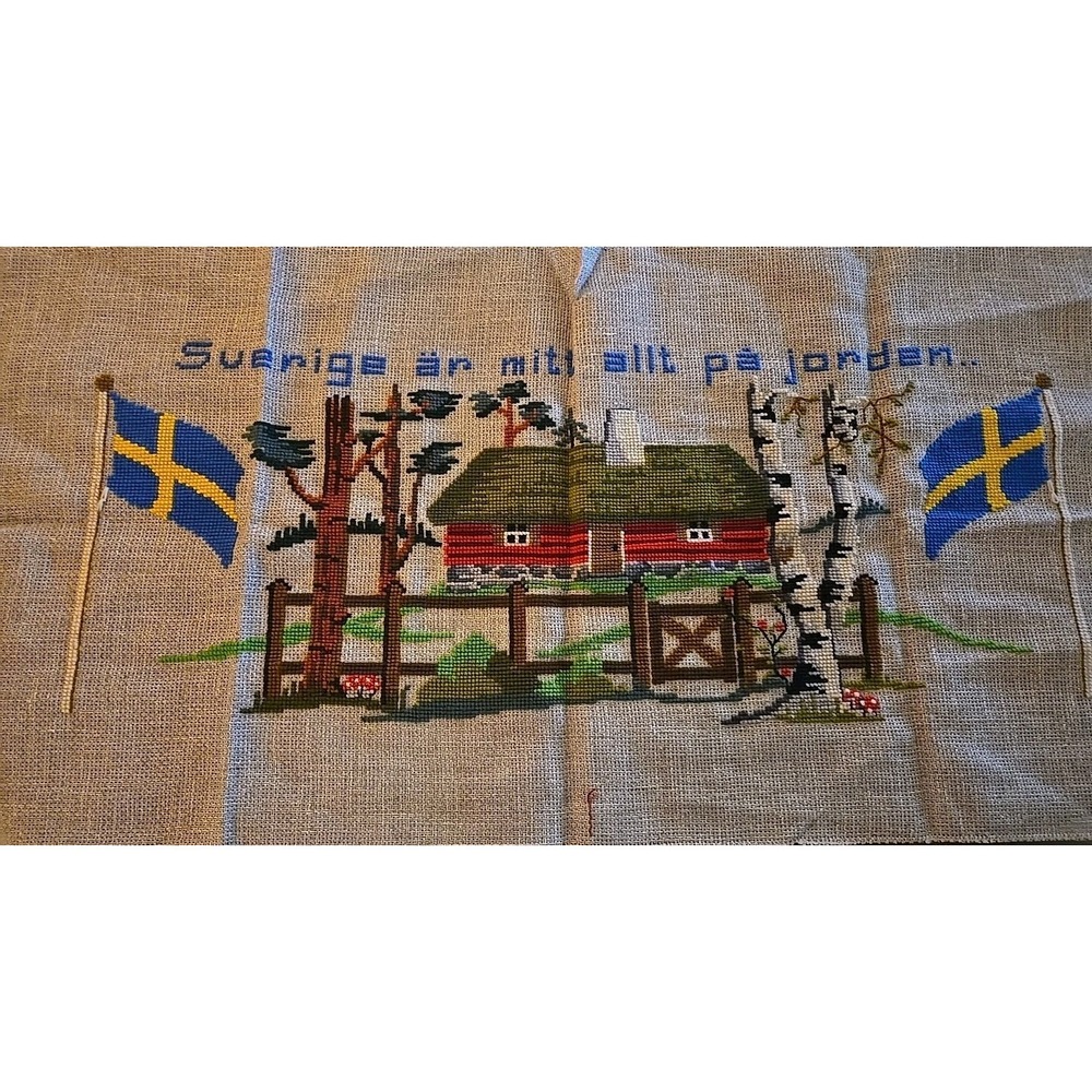 Swedish Antique Large House Flags Textile Art Sweden